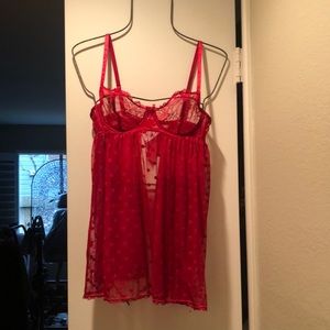 Forever 21 Nightie Red Opens in Back Adjustable Strap Underwired Spandex Size Lg